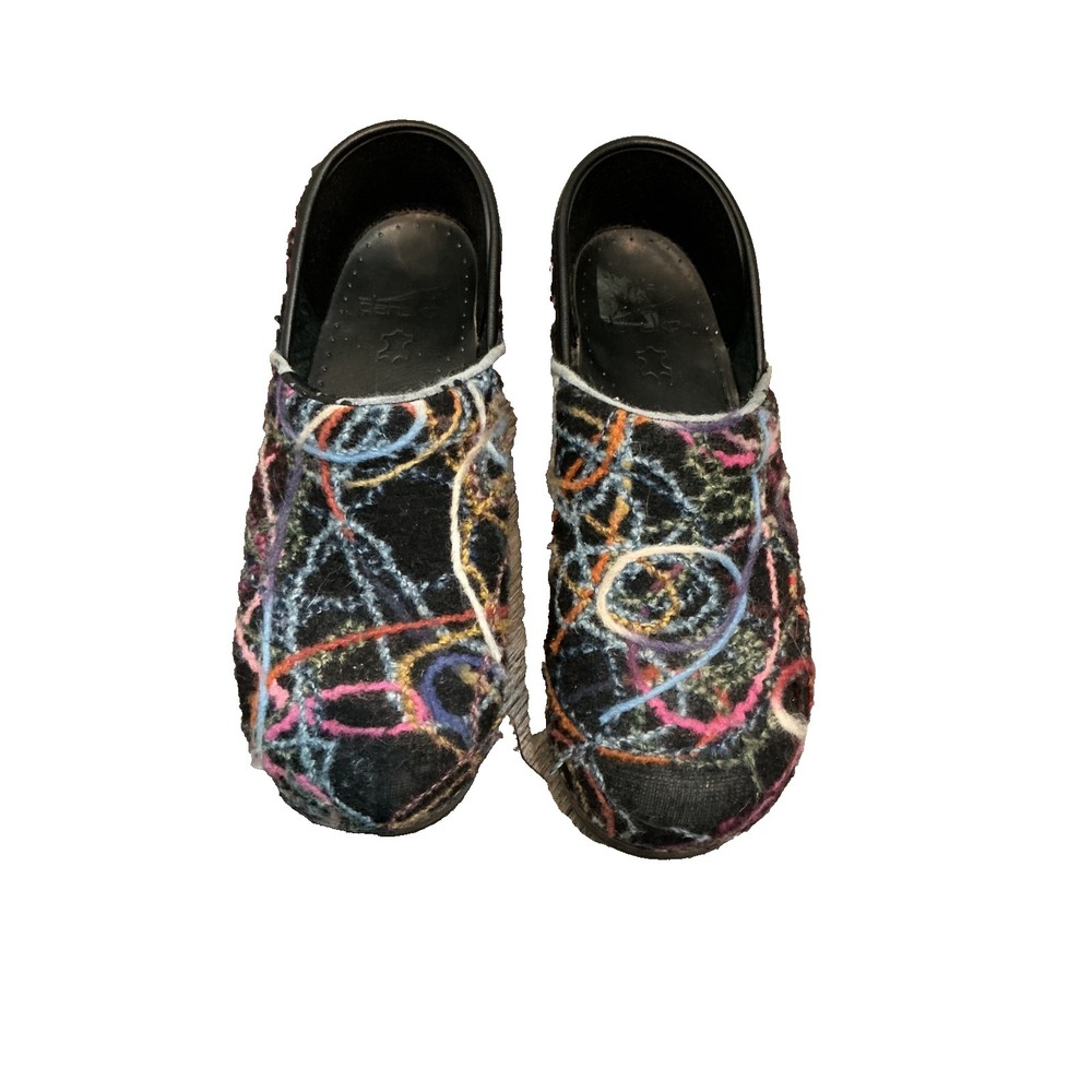 Dansko Black Confetti Scribble Wool Yarn Clogs Nursing Comfort 39/8.5 - Picture 4 of 7